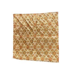 Vintage 70s Geometric Scarf 21” Brown Gold Orange Square Boho Mod Retro Print